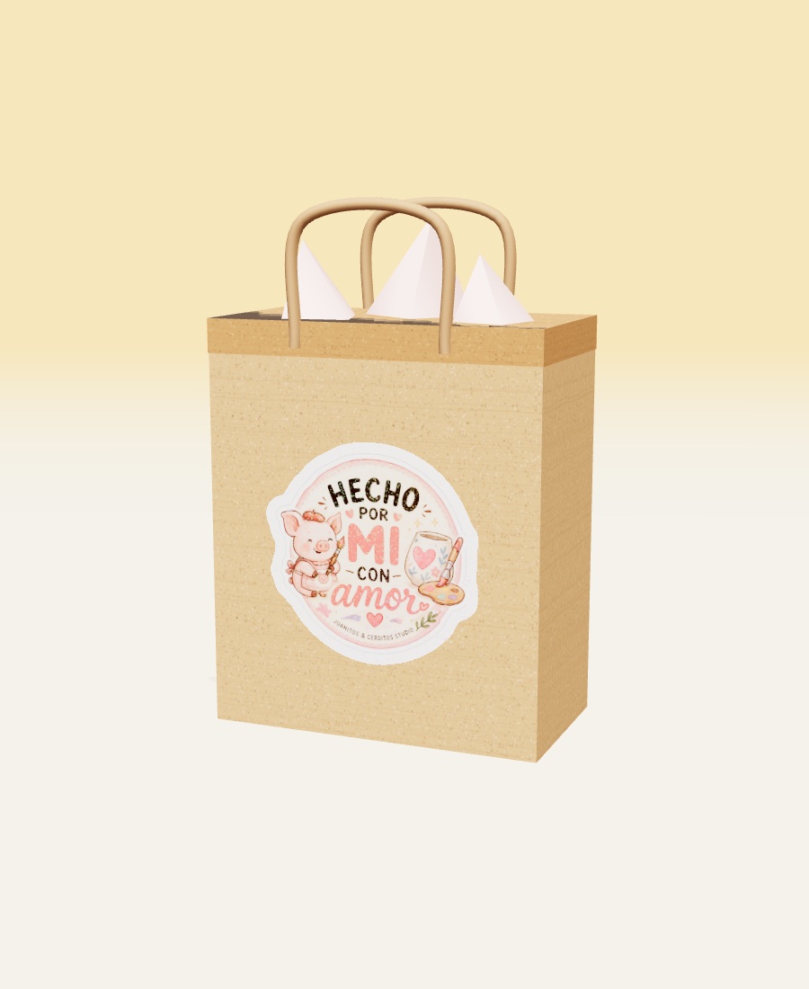 Bolsa kraft con sticker Hecho por mí con amor
