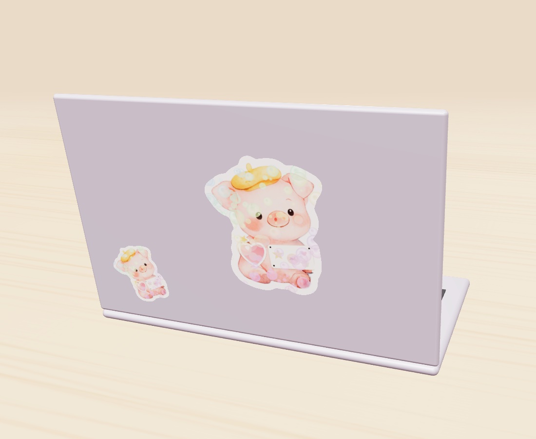 Laptop con stickers troquelados del cerdito