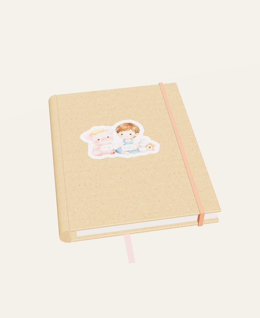Libreta con sticker de Juanito y el cerdito